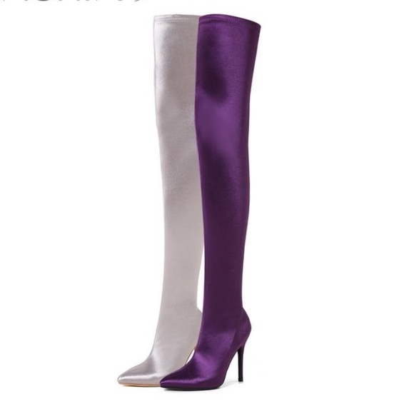 Purple satin over knee heel - Picture 3 of 6